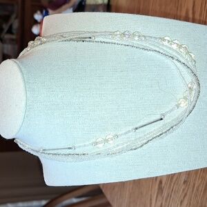 5 Strand Gold toned Bead Necklace with Faux Pearls and Faux Crystal Beads